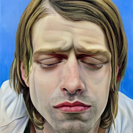 Image similar to high quality high detail painting by lucian freud, hd, portrait of kurt cobain