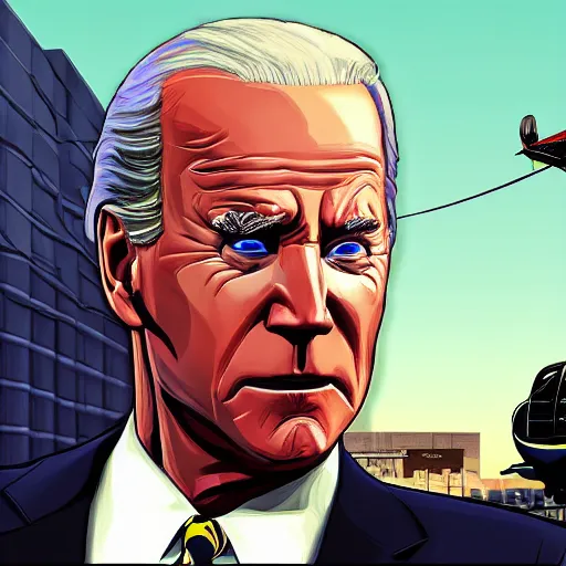 Image similar to evil version of joe biden in gta v, cover art by stephen bliss, boxart, loadscreen