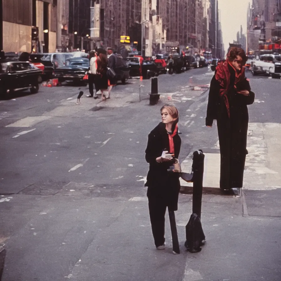 Prompt: street photograph portrait in new york from the 1 9 6 0 s, photographed on colour film, photo taken with ektachrome, featured on shutterstock