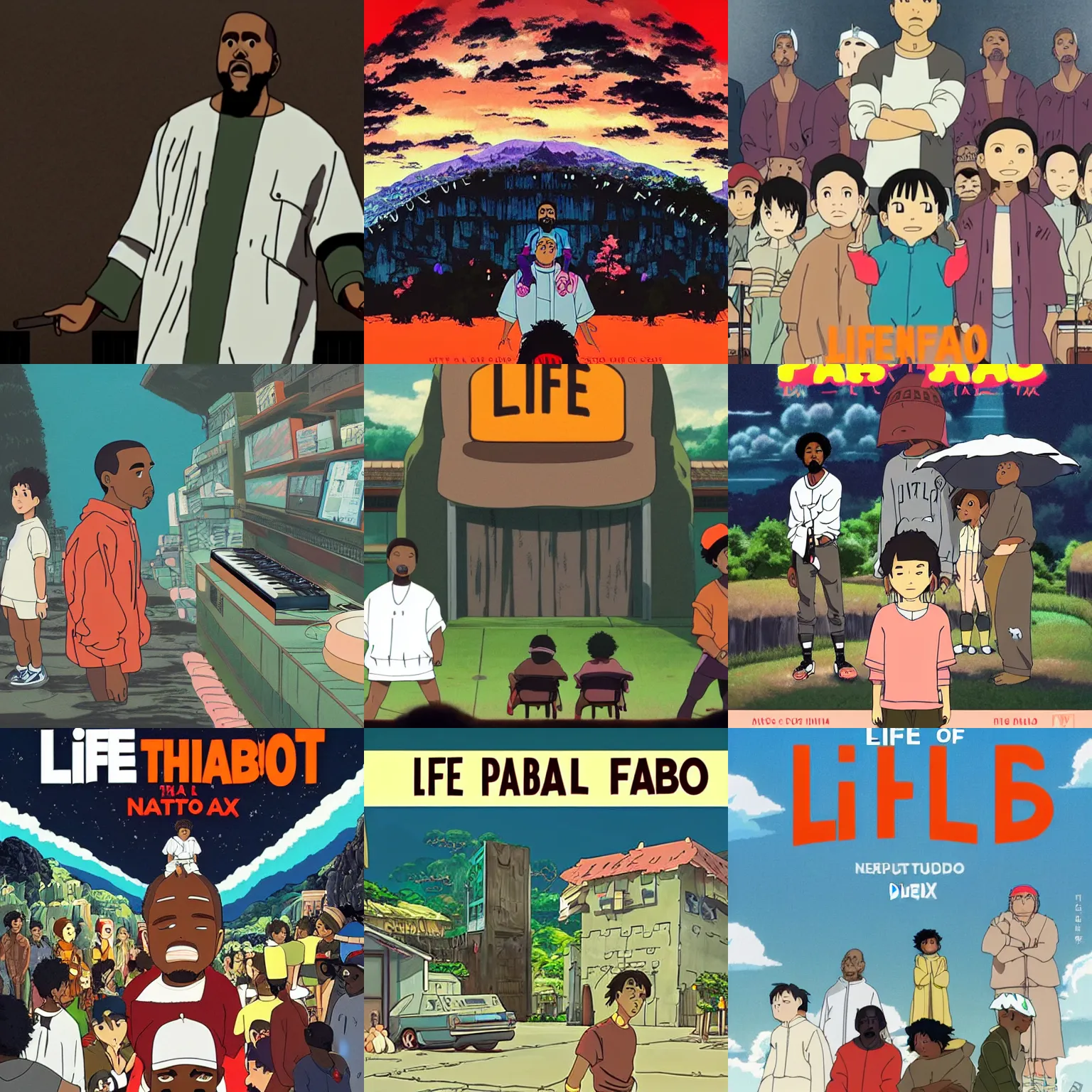 Prompt: life of pablo kanye tour in a studio ghibli netflix anime