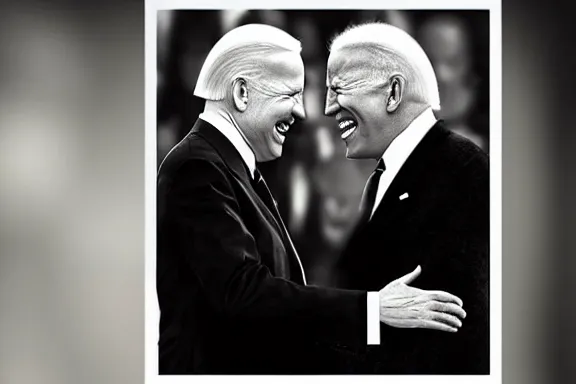 Image similar to “ very very intricate photorealistic photo of hitler and joe biden laughing together, detailed natural lighting, award - winning crisp details ”