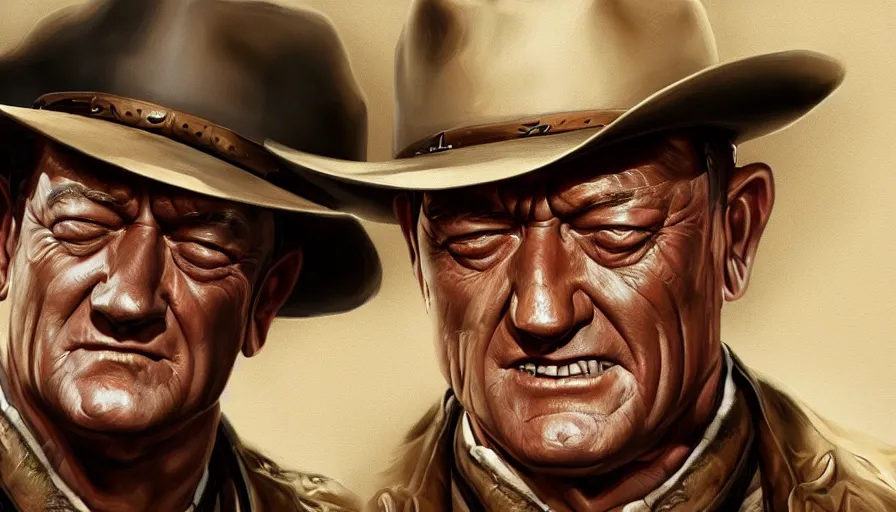 Prompt: Digital painting of John Wayne, hyperdetailed, artstation, cgsociety, 8k