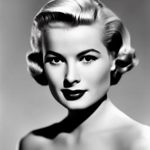 Prompt: an analog 4x5 camera portrait photography of a 1940s hollywood starlet grace kelly, actress, blonde, vivacious, demur, cinematic, hq, detailed