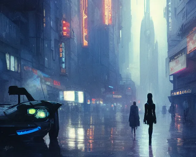 Image similar to 2 0 1 8 blade runner movie still girl look at the cityscape from roof perfect face fine realistic face pretty face reflective polymer suit tight neon puffy jacket blue futuristic sci - fi elegant by denis villeneuve tom anders zorn hans dragan bibin thoma greg rutkowski ismail inceoglu illustrated sand storm alphonse mucha