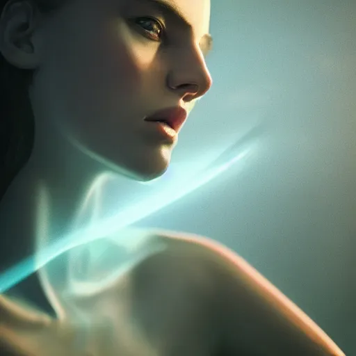 Image similar to portrait art of female angel by Alessio Albi 8k ultra realistic , lens flare, atmosphere, glow, detailed,intricate, full of colour, cinematic lighting, trending on artstation, 4k, hyperrealistic, focused, extreme details,unreal engine 5, cinematic, masterpiece