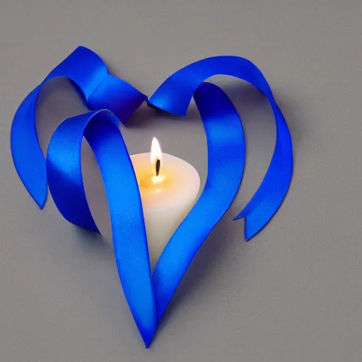 Image similar to heart shaped candle with blue ribbon, photorealistic, ultradetailed