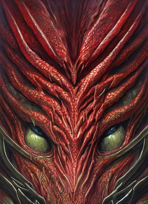 Image similar to welsh dragon mf doom reptile eyes, red dragon skin. intricate, elegant, highly detailed, centered, digital painting, artstation, concept art, smooth, sharp focus, illustration, artgerm, tomasz alen kopera, peter mohrbacher, donato giancola, joseph christian leyendecker, wlop, frank frazetta