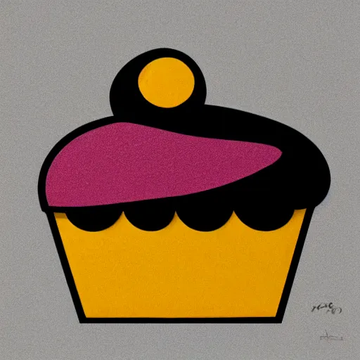 Image similar to cupcake logo painting by tim biskup and afshar petros, matte background, sharp contours, minimal, trending on artstation