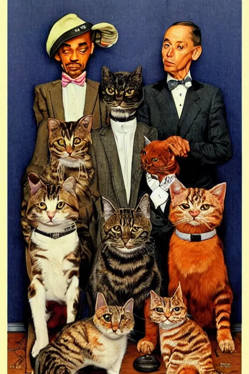 Image similar to snoop dogg and his cats painted by Norman Rockwell