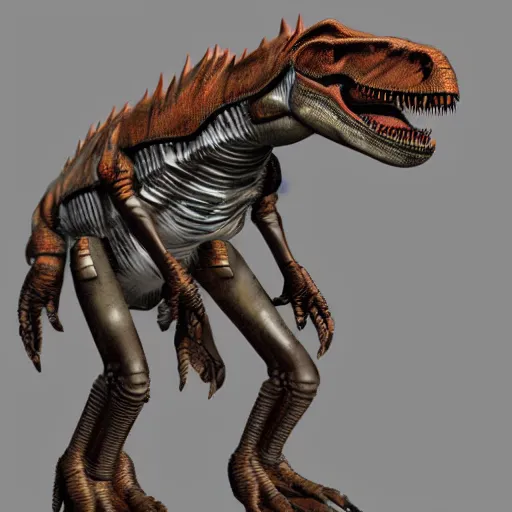 Image similar to anthro mechanical t-rex, photorealistic