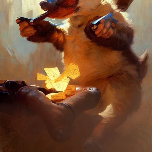 Image similar to cute animal playing game, highly detailed painting by gaston bussiere, craig mullins, j. c. leyendecker, 8 k