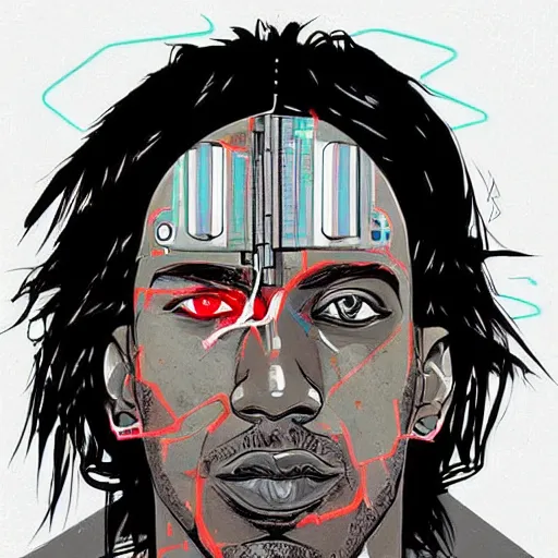 Image similar to portrait of kawhi leonard as half terminator with a robot eye by conrad roset, cybernetically enhanced, hyperdetailed, cyberpunk, cool, trending on artstation