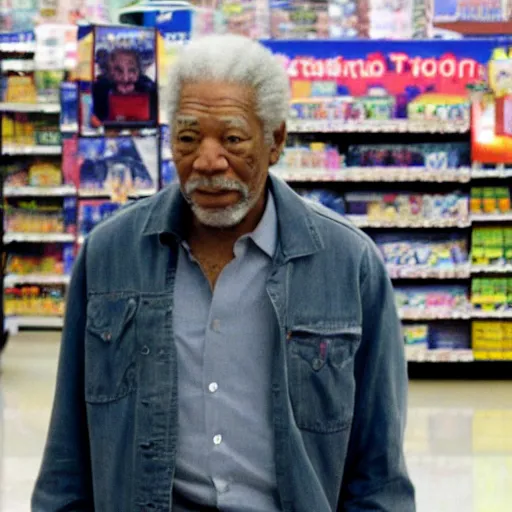 Image similar to a surveillance footage of Morgan Freeman at Walmart