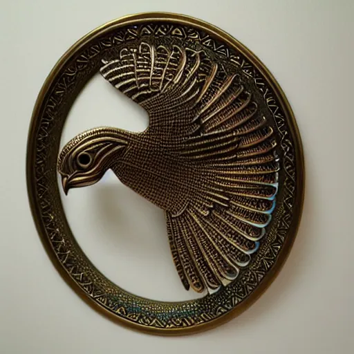 Prompt: gorgeous ornated bronze realistic detailed arabian falcon office decoration with filigree,