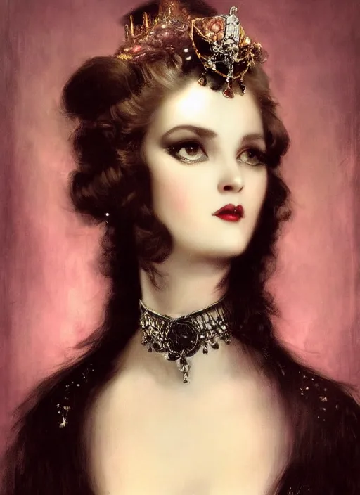 Prompt: gothic princess closeup face portrait. by william - adolphe bouguerea, by rolf armstrong, highly detailded