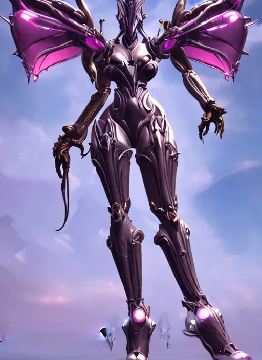 Image similar to extremely detailed giantess shot, front shot, of a beautiful goddess saryn warframe, that's a giant beautiful stunning anthropomorphic robot female dragon with metal cat ears, standing elegantly on a mountain, detailed sharp robot dragon claws, robot dragon feet, streamlined pink armor, thick smooth warframe thighs, long elegant tail, detailed warframe fanart, destiny fanart, high quality digital art, giantess art, furry art, 3D realistic, warframe art, Destiny art, furaffinity, DeviantArt, artstation, 8k HD, octane render