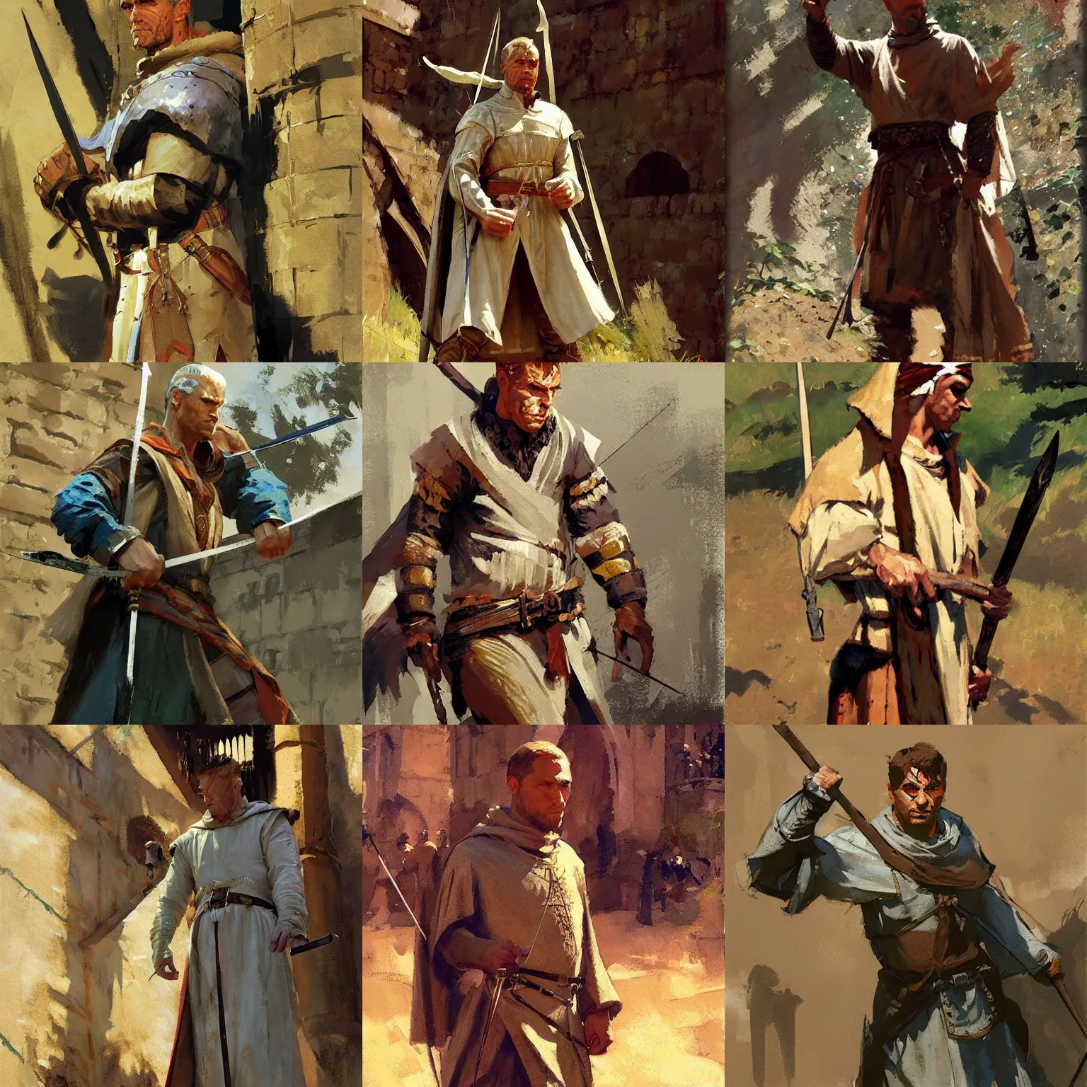 Prompt: archer in medieval clothes by craig mullins, greg manchess, bernie fuchs, walter everett, epic