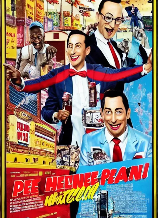 Image similar to Pee Wee Herman, Ghanaian movie poster, comedy, McDonalds, Drug dealers, highly detailed, HD, realism