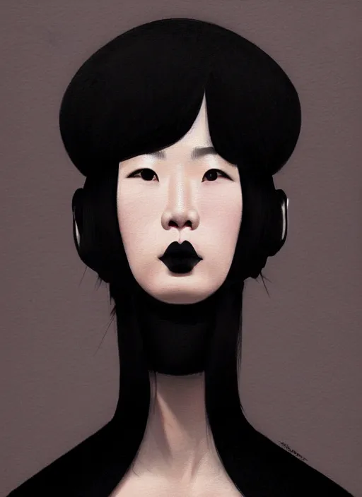 Image similar to portrait of a chinese woman with a crooked nose and a confident expression, 1 9 6 0 s, black clothes, goth, punk, brightly coloured hair, funk, intricate, elegant, highly detailed, digital painting, artstation, concept art, smooth, sharp focus, illustration, art by wlop, mars ravelo and greg rutkowski