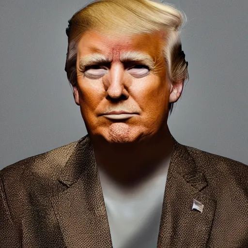 Image similar to a portrait of donald trump with gray background scenery by juergen teller, iris van herpen