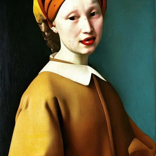 Image similar to oil portrait of a fast food female employee by Jan Vermeer