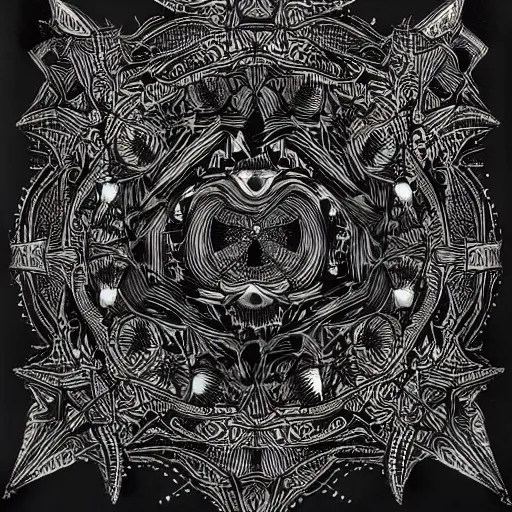 Prompt: Down with my demons black paper, an intricate old fashioned depiction, elaborate ink illustration, symmetry