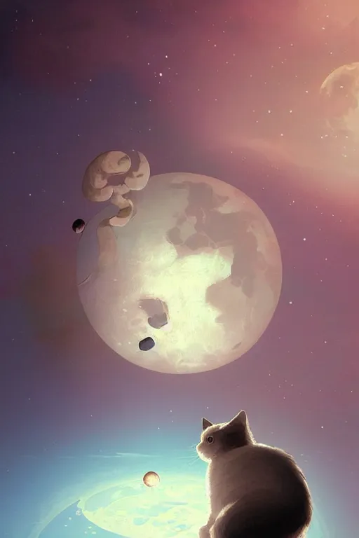 Image similar to Kawaii Cat on the moon with a view of the earth in the background, elegant, digital painting, highly detailed, artstation, concept art, smooth, sharp focus, illustration, art by artgerm and greg rutkowski.