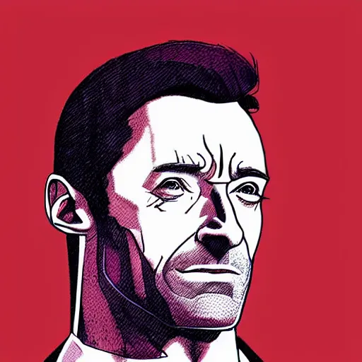 Prompt: “ hugh jackman retro minimalist portrait by jean giraud, moebius starwatcher comic, 8 k ”