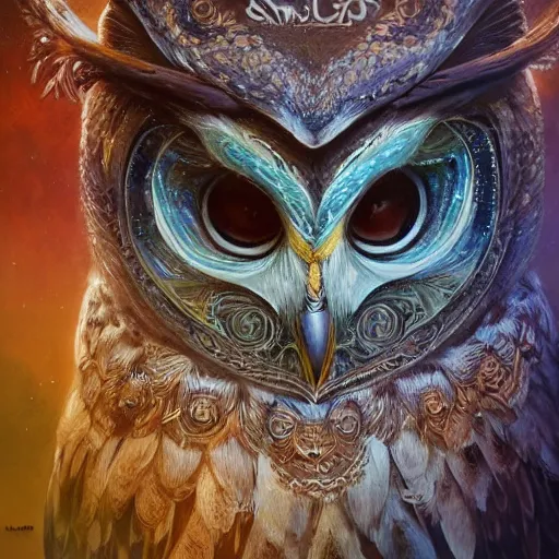 Image similar to a ultradetailed beautiful concept art of a an intricate wooden mask of an owl painted with beautiful colors, but the mask seems to hide some dark secret, concept art, high resolution 4 k, by tom bagshaw, greg rutkowski, charli bowater and artgeem