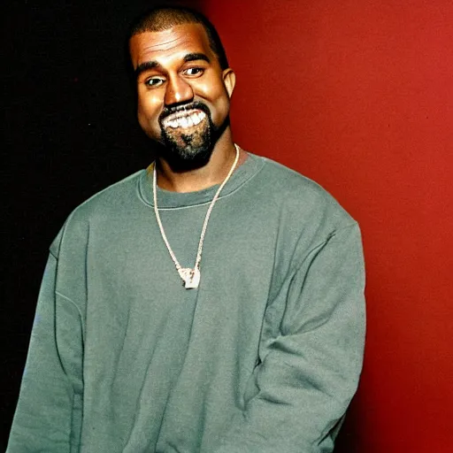 Image similar to Kanye West smiling and giving a thumbs up for a 1990s sitcom tv show, Studio Photograph, portrait C 12.0