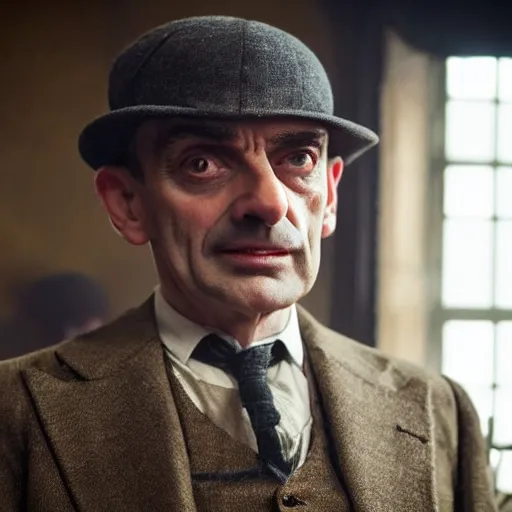 Image similar to Mister Bean in Peaky Blinders very detailed 8k quality hyperrealistic