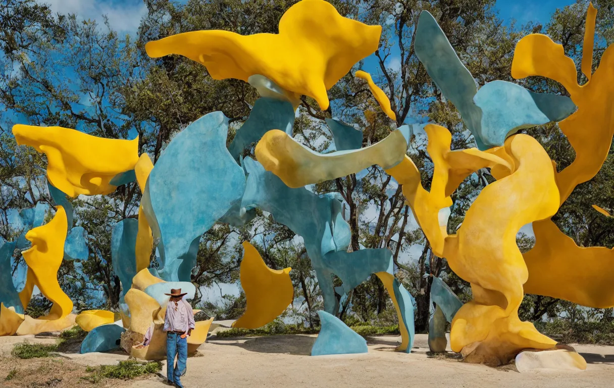 Image similar to a cowboy turning into blooms by slim aarons, by zhang kechun, by lynda benglis. tropical sea slugs, brutalist angular sharp tractor tires. complementary colors. warm soft volumetric dramatic light. national geographic. 8 k, rendered in octane, smooth gradients. sculpture by antonio canova. yellow teal accents.