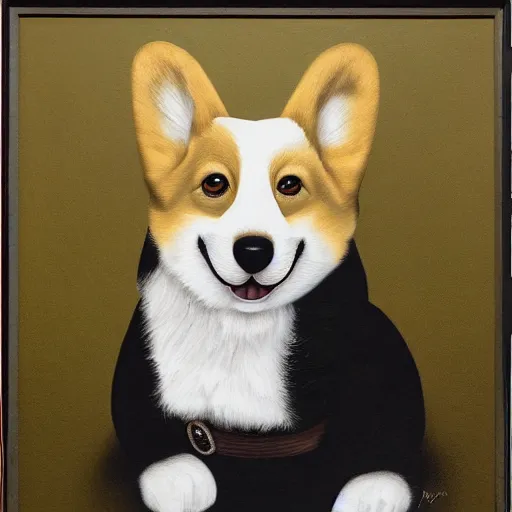 Prompt: A portrait of a corgi by Mark Ryden