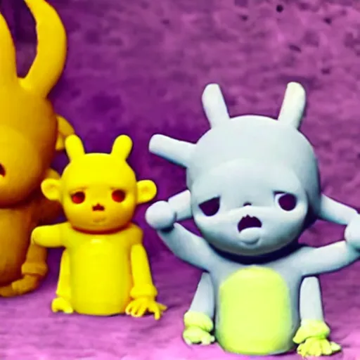 Image similar to tinky winky eating tubby custard, horror, creepy, teletubbies lost creepy spooky bloody episode, realistic,