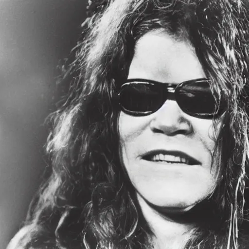 Prompt: Janis Joplin, psychedelic rainbow colors,