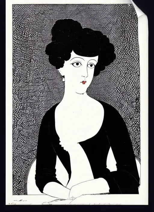 Prompt: a portrait of a pretty young lady by aubrey beardsley