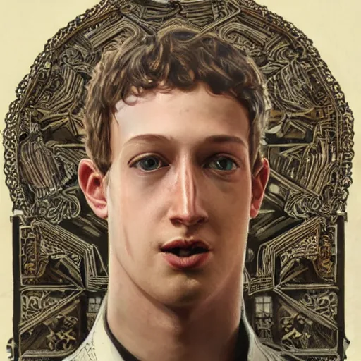 Image similar to An anthropomorphic pickle with the face of Mark Zuckerberg, intricate, highly detailed, digital painting, artstation, oppressive lighting, fashion concept art, sharp focus, illustration, art by greg rutkowski and alphonse mucha