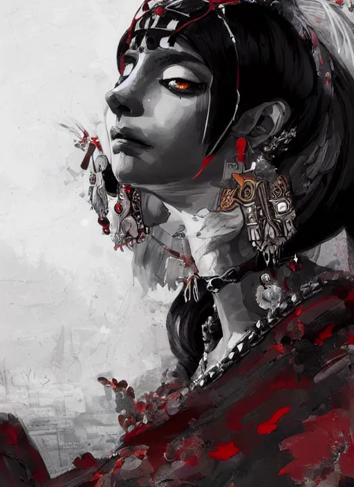 Prompt: highly detailed portrait of cleopatra as a cat goddess, by Dustin Nguyen, Akihiko Yoshida, Greg Tocchini, Greg Rutkowski, Cliff Chiang, 4k resolution, nier:automata inspired, bravely default inspired, vibrant but dreary red, black and white color scheme!!!