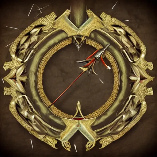 Image similar to rococo bow and arrows weapon, arrows, fantasy game style art