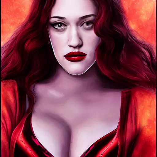 Image similar to Kat Dennings as Scarlet Witch, artist Kenny Tham