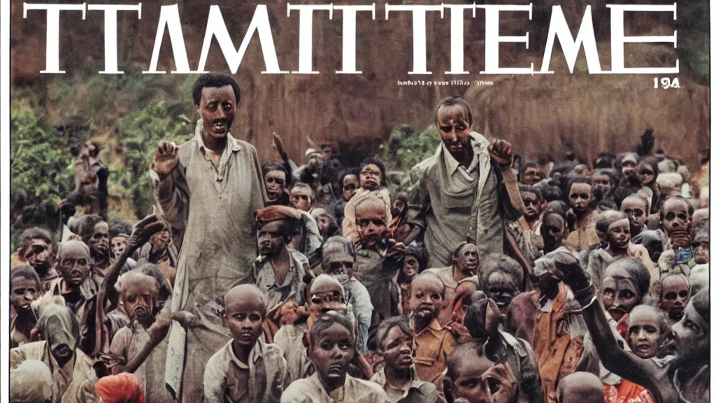 Image similar to 1 9 8 4 ethiopian famine, in the cover of time magazine, 8 k