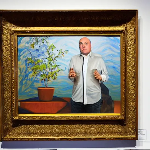 Image similar to kevin o'leary paintings, exposed in museums