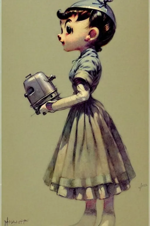 Prompt: (((((1950s maid robot art . muted colors.))))) by Jean-Baptiste Monge !!!!!!!!!!!!!!!!!!!!!!!!!!!