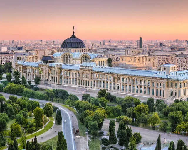 Prompt: 4 k hd, high resolution photograph of bucharest palace of parliament, full colour, shot with sigma f / 4. 2, 2 5 0 mm sharp lens, wide shot, high level texture render