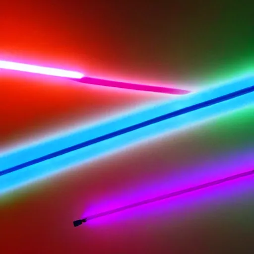 Image similar to a light saber made of multiple colors inside of it