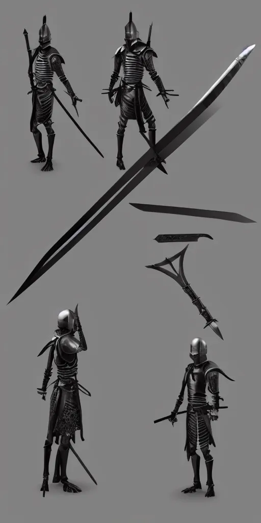 Prompt: long sword, black skeleton sword guard, orthographic. studio lighting, dark souls, photorealistic