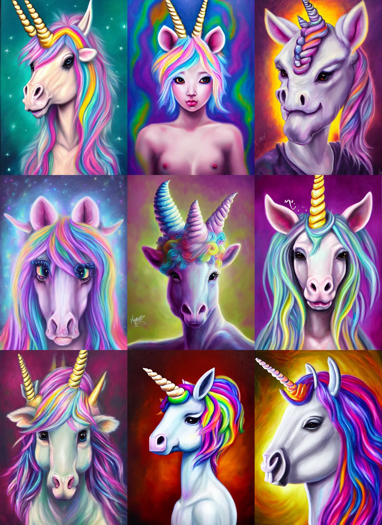 Prompt: portrait cute unicorn creature, head shoot, art bymegan nicole dong ( centaurworld tv show ) fantasy art, reimagined by industrial light and magic, oil on canvas, hd