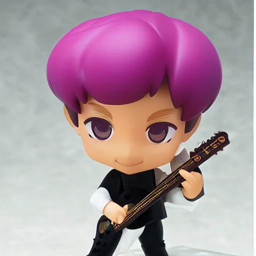 Image similar to prince ( musician ) as nendoroid among big burple flowers, kodak film