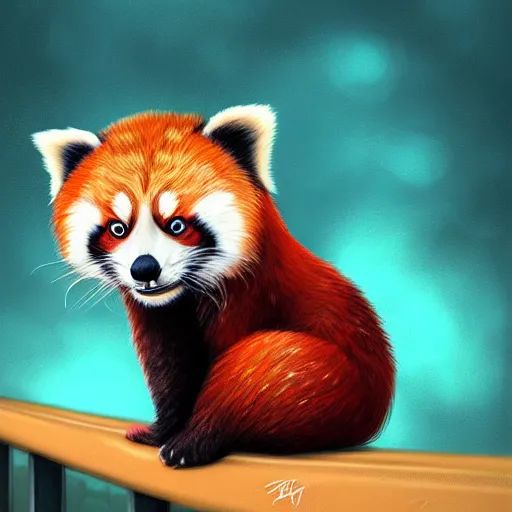 Image similar to beautiful red panda on a bridge by Cyril Rolando