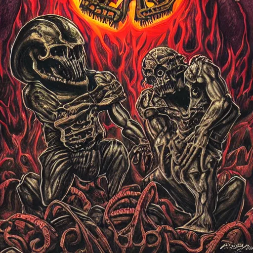 Prompt: the most metal place in hell, art by chris achilleos, doom metal